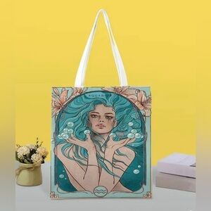 Aquarius Girl Print Canvas Tote Bag,Large Capacity Lightweight Reusable artsy